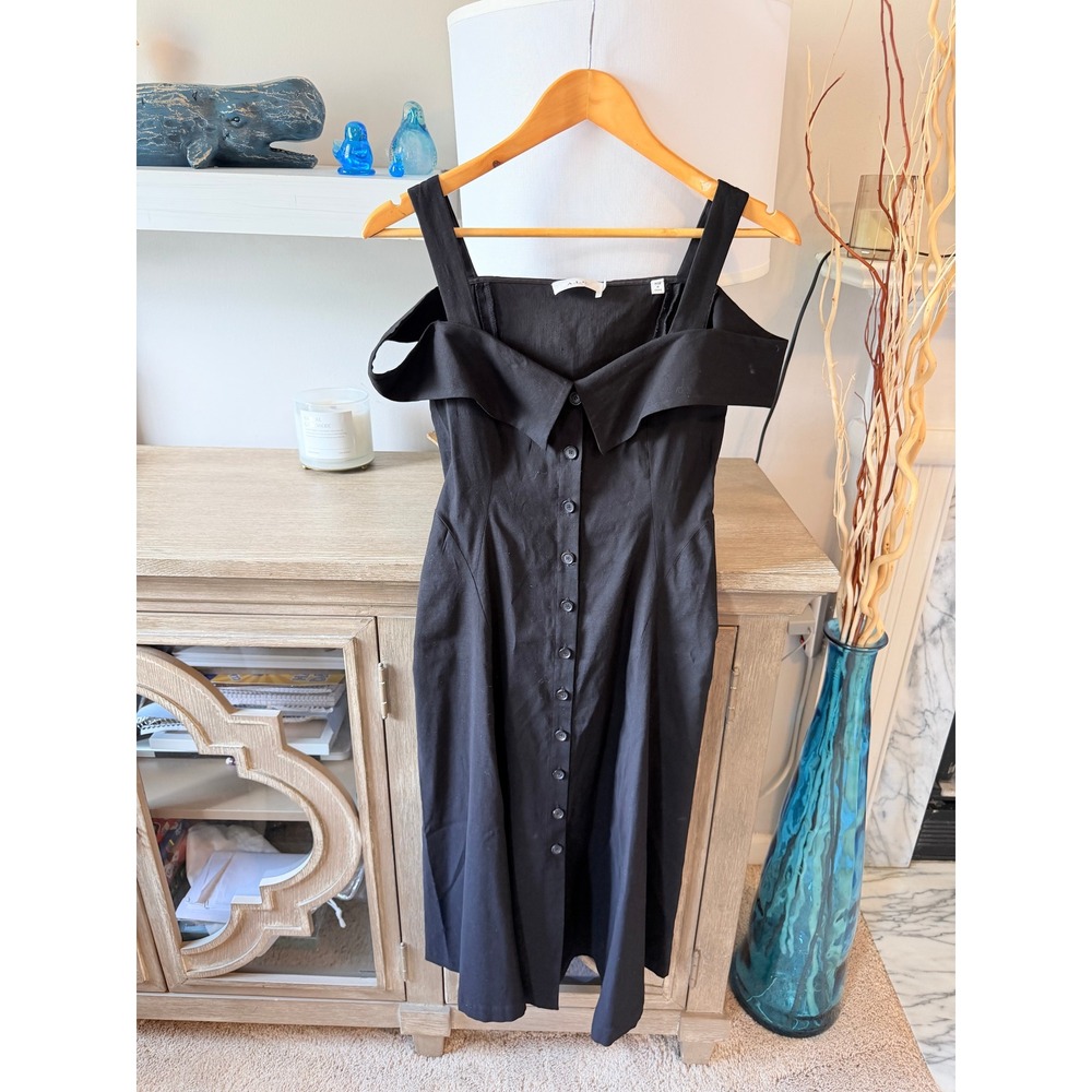A.L.C. Hudson Off-The-Shoulder Button-Front‎ Midi Dress Black 4